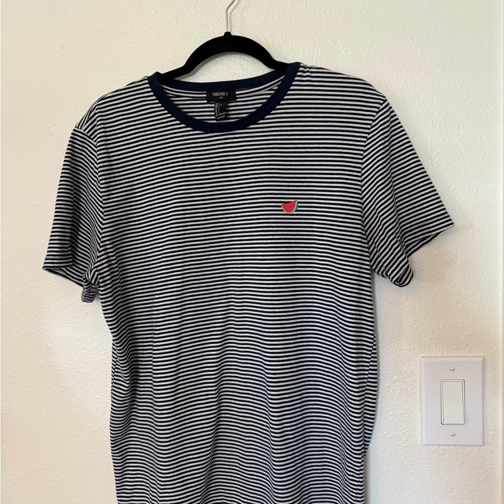 Forever 21 Blue and White Striped Short Sleeve Tee